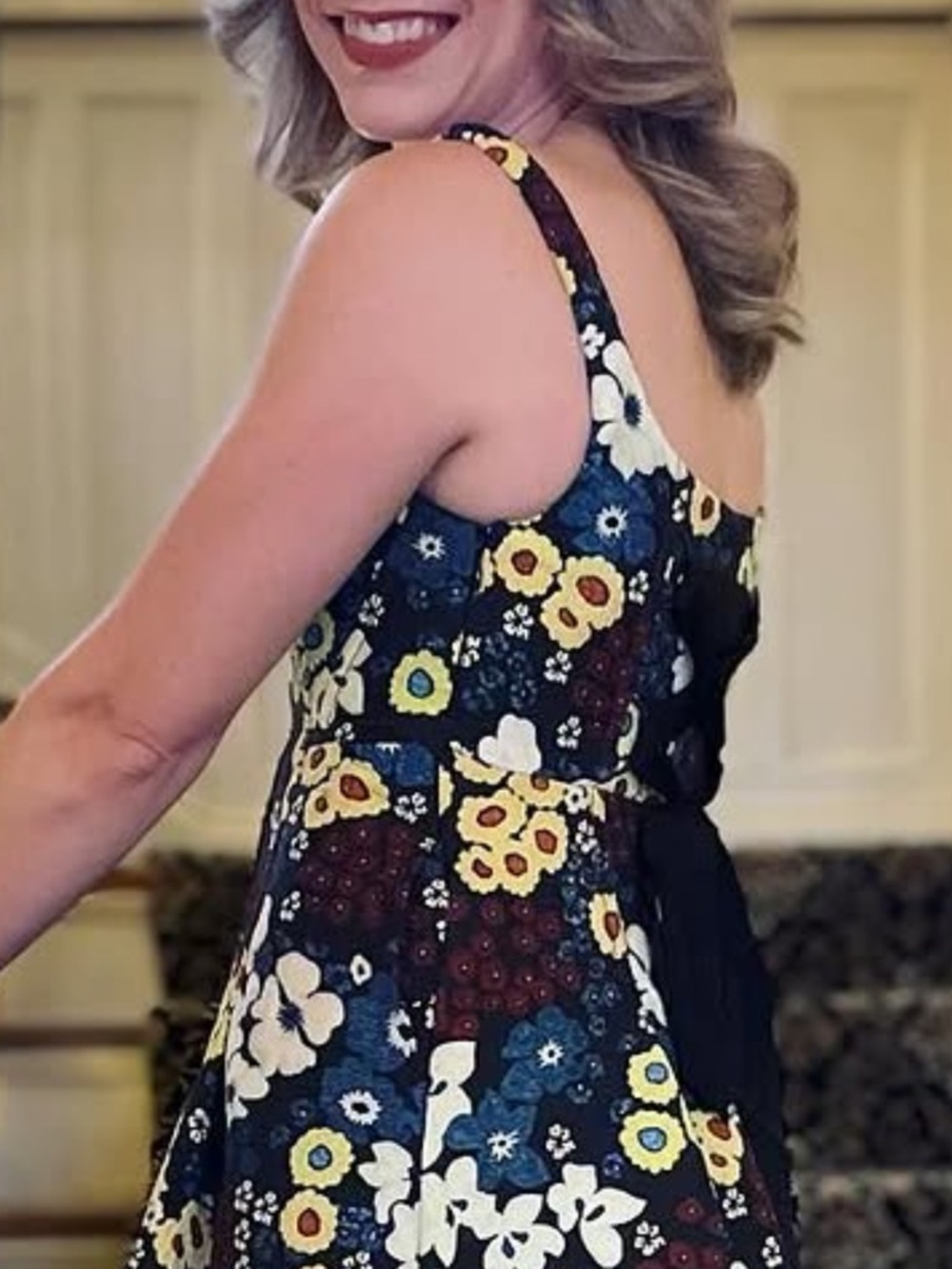 Anthropologie Floral Midi Dress in Black, Blue, Yellow